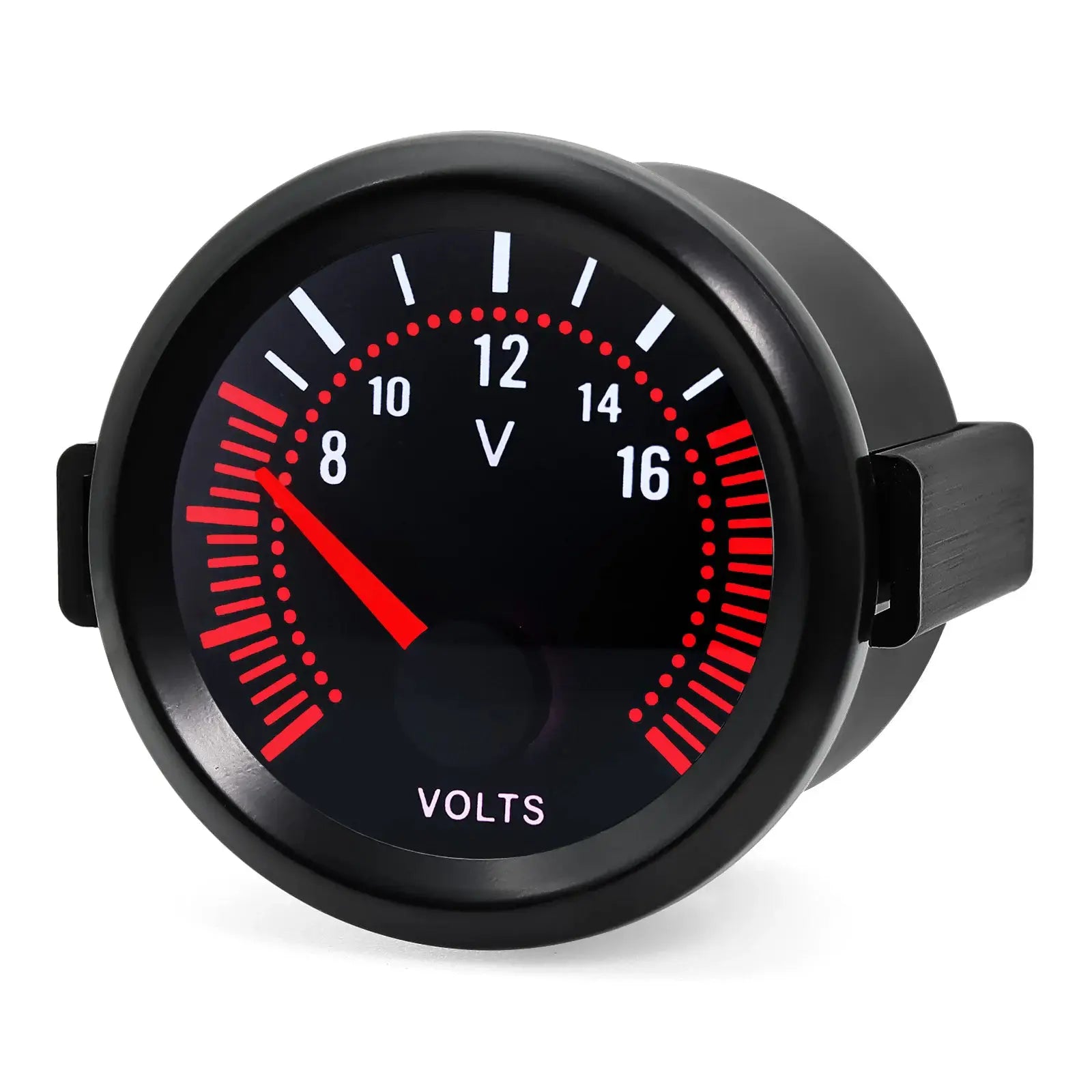2-inch voltmeter gauge, black housing with red needle and VOLTS label on the dial