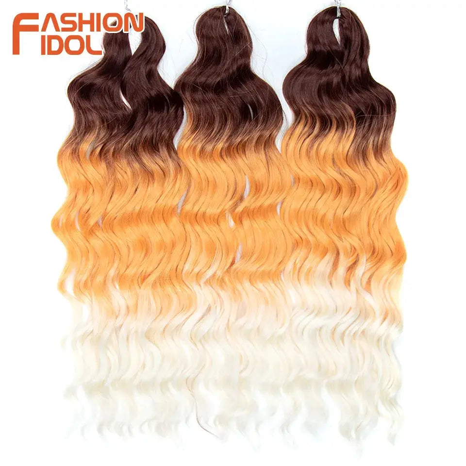 Fashion Idol Anna 24-inch synthetic water-wave braiding hair extensions, ombre blonde to white, deep wave, 3 bundles