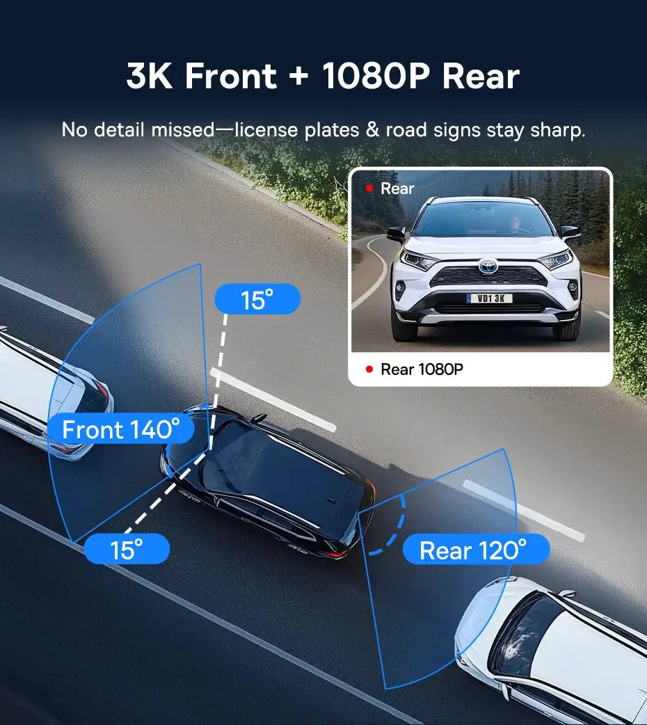 Baseus VD1 dash cam with 3K front and 1080P rear, built-in GPS, Simples Market