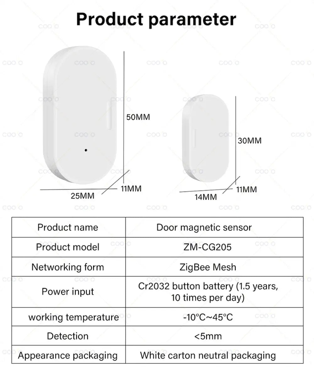 Door magnetic sensor, white ZigBee, 2-pack by Simples Market for open/close alerts