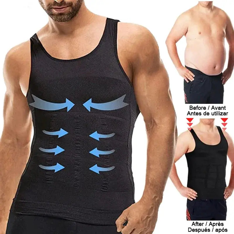 Men's black Simples Market compression vest, sleeveless body shaper for abs and tummy control