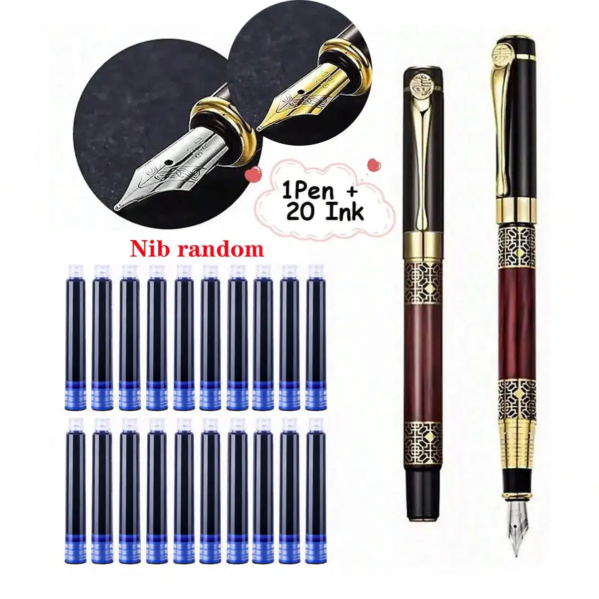 Retro Metal Fountain Pen 1 To 100 Piece Set With Replaceable Ink Elegant Gift For Writing Office And School Supplies