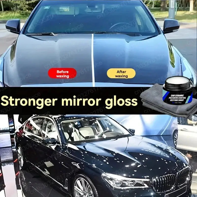 Simples Market ceramic nano polish wax for car paint scratch repair; hydrophobic coating jar with towel