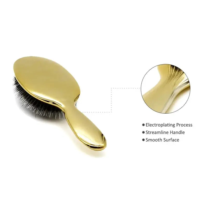 Simples Market gold boar-bristle paddle hair brush, oval anti-static grooming brush