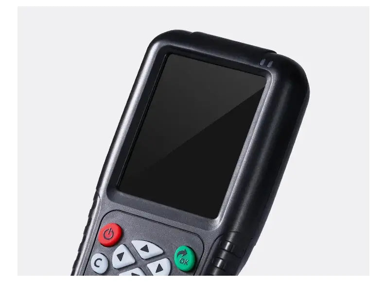 Simples Market handheld NFC/RFID card reader writer in black-gray with LCD touchscreen and keypad