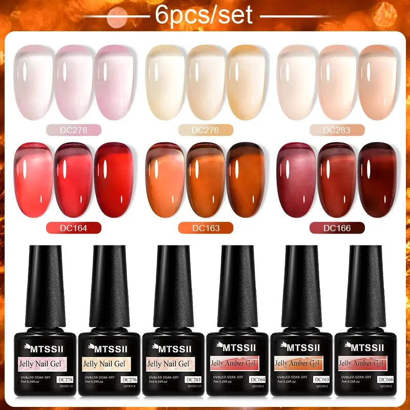 MTSSII Jelly Gel Nail Polish 6-piece Set by Simples Market; soak-off UV gel nail kit in assorted jelly shades