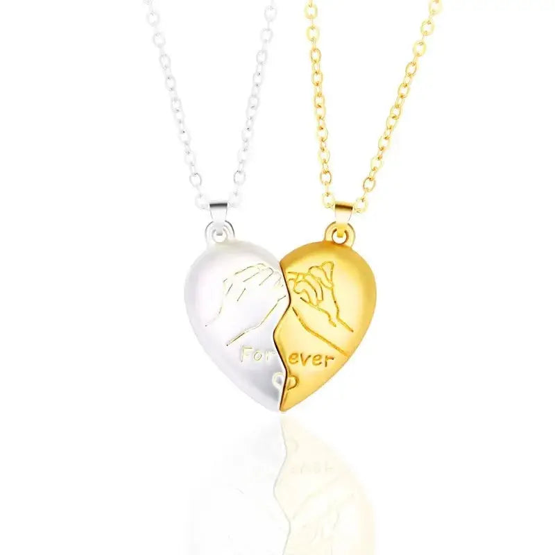 Couple Magnetic Heart Pendant Necklace Electrocardiogram Design Interlocking Hearts Valentines Gift