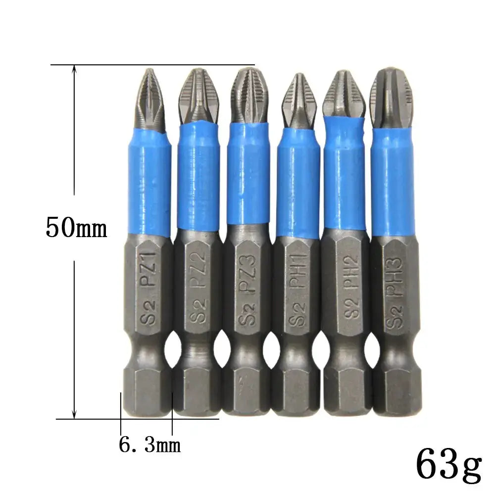 6 Piece Hexagonal Handle Anti Skid Electric Screwdriver Woodworking Cross Screwdriver Tool Set PH1 PH2 PH3 PZ1 PZ2 PZ3