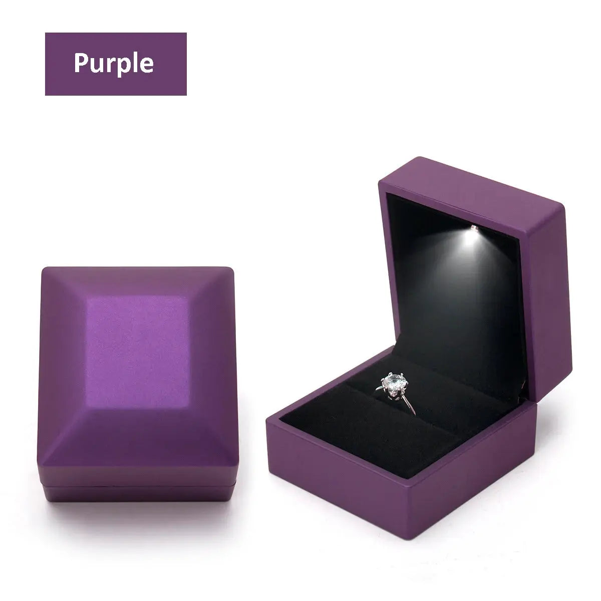 LED Jewelry Ring Box With Light Leather Exterior And Velvet Interior For Proposal Engagement Wedding Gift