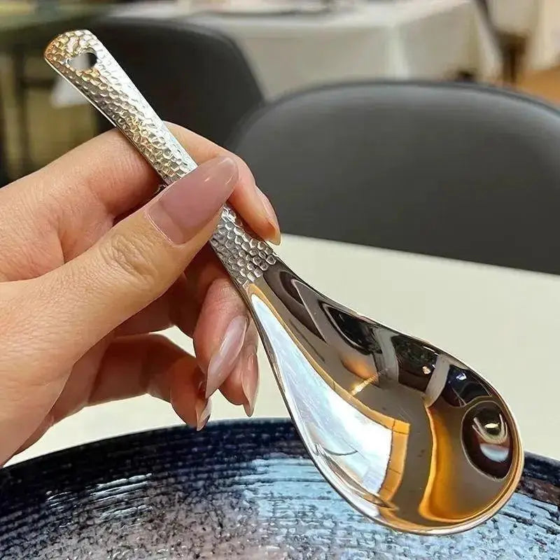 1 Piece Retro Hammered Stainless Steel Rice Spoon With High End Finish For Kitchen And Dining Use