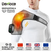 Simples Market electric heated shoulder brace wrap with adjustable strap and control unit, gray and black.