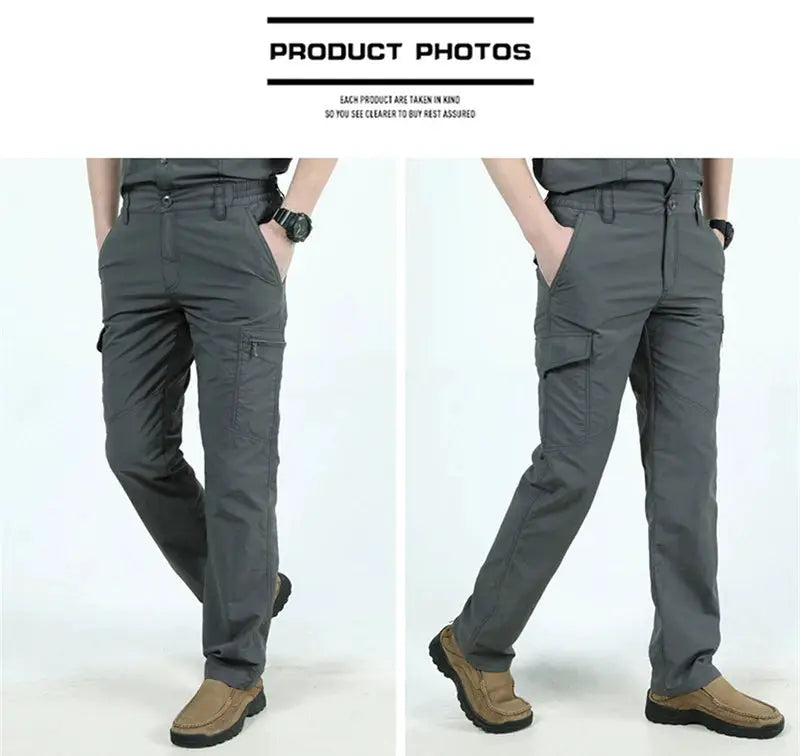 Military Tactical Cargo Pants, gray waterproof wear-resistant multi-pocket work trousers for outdoor hiking