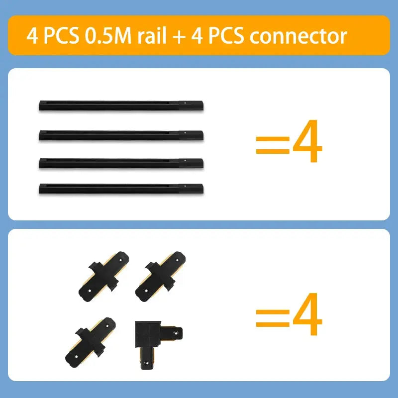 4-pack 0.5m black LED track lighting rails with 4 connectors