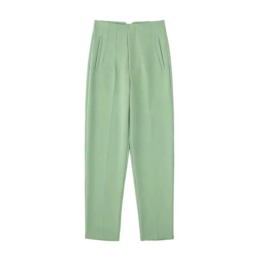 Duoperi Women High Waist Trousers Solid Color Premium Polyester Blend for Comfort and Flattering Fit