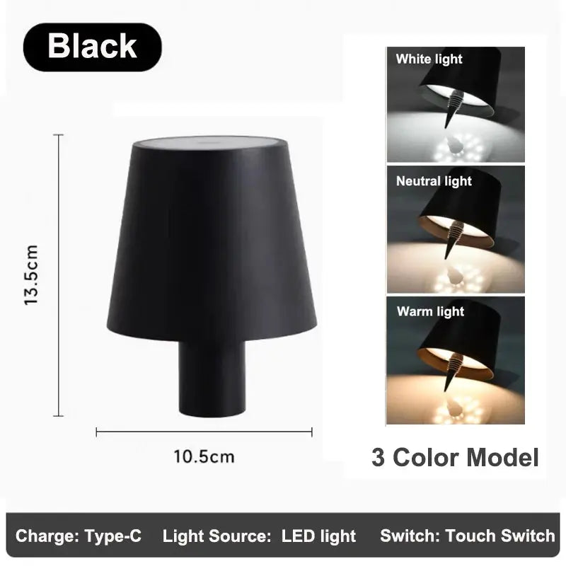 Simples Market wireless table lamp for wine bottles, black LED bottle light with touch control and 3 color modes