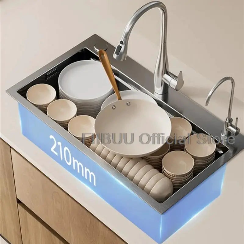 Simples Market 304 stainless steel kitchen sink, large single-bowl, undercounter/topmount with chrome faucet