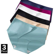 3-piece plus-size women's ice-silk seamless panties in assorted colors