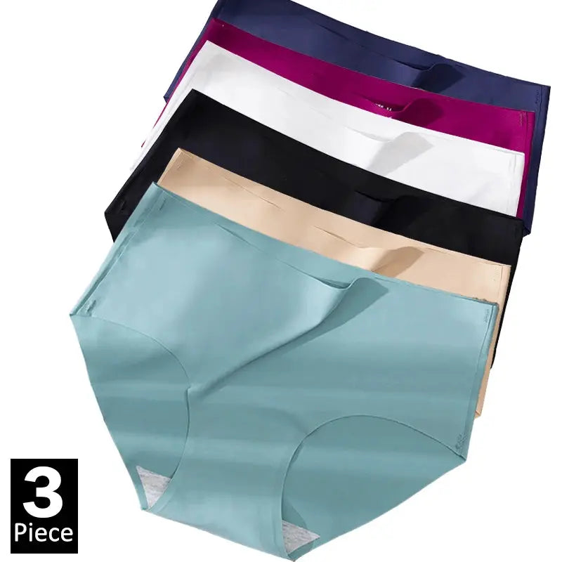 3-piece plus-size women's ice-silk seamless panties in assorted colors