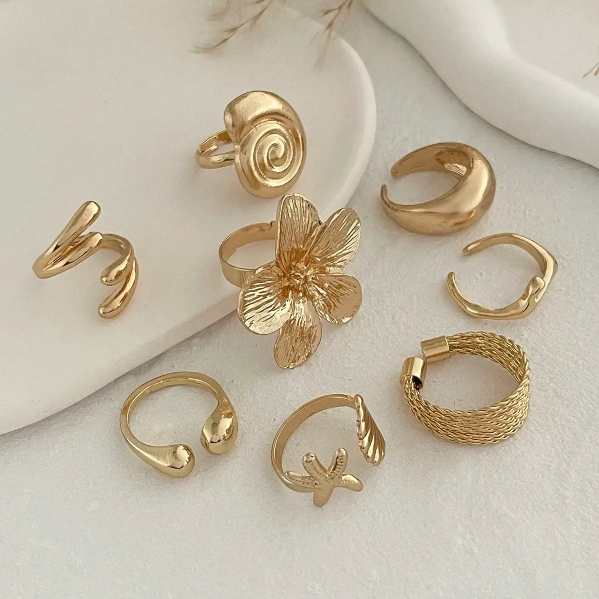 Ingemark 8 Piece Vintage Metal Ring Set For Women Petal Flower Water Drop Open Rings Gothic Geometric Jewelry Gift 2025