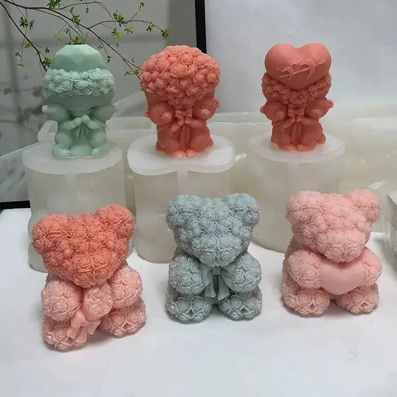 3D Bear Hug Silicone Candle Mold for Diy Crafts Cute Bear Shape Resin Soap Plaster Mold Home Decor Gift - Simples Market