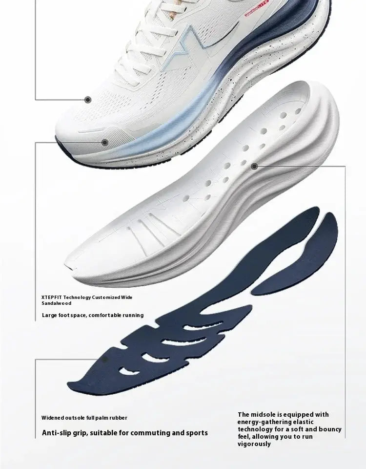Xtep Qingyun Lite men's running shoes, white with light blue accents, cushioned, lightweight sneakers by Simples Market
