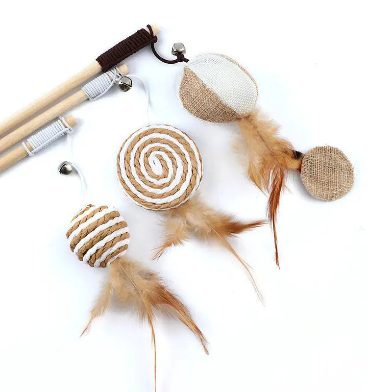 Teaser Feather Cat Wand Toy With Wood Rod Interactive Kitten Toy Colorful Feathers For Exercise And Bonding