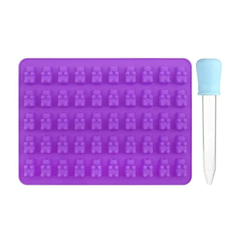 50 Cell Gummy Bear Silicone Mold With Dropper Candy Chocolate Fudge Ice Cubes Pastry Baking
