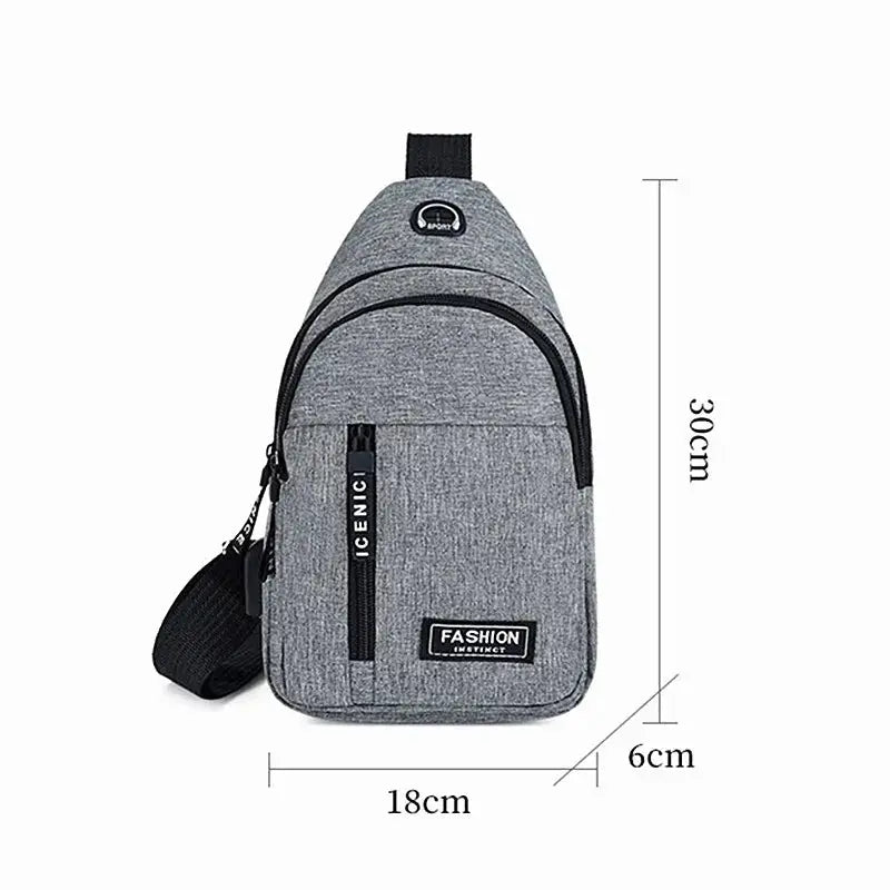 Simples Market 2025 multifunctional chest bag; grey Oxford cloth, waterproof casual Korean-style messenger with strap