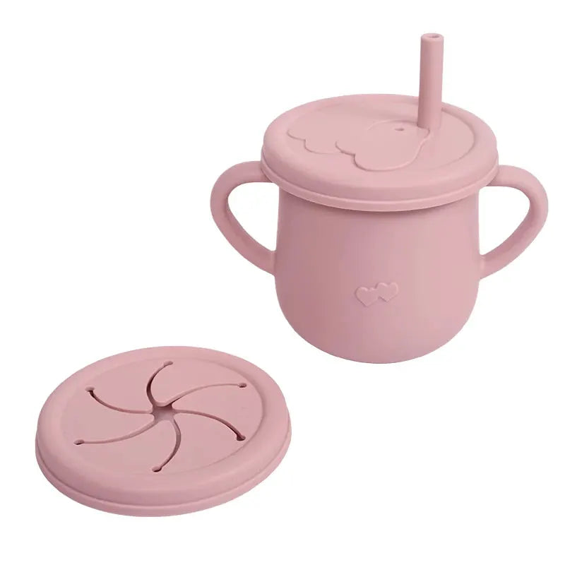 Silicone Baby Straw Cup With Handles And Lids Cute Training Sippy Cup For Toddlers Reusable Feeding Snack Cup