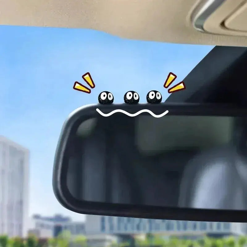 Elf car interior ornaments for rearview mirror; three cute black figures.