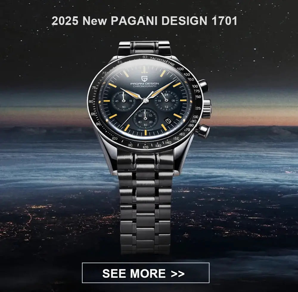 Pagani Design men's chronograph watch with stainless steel bracelet and black dial