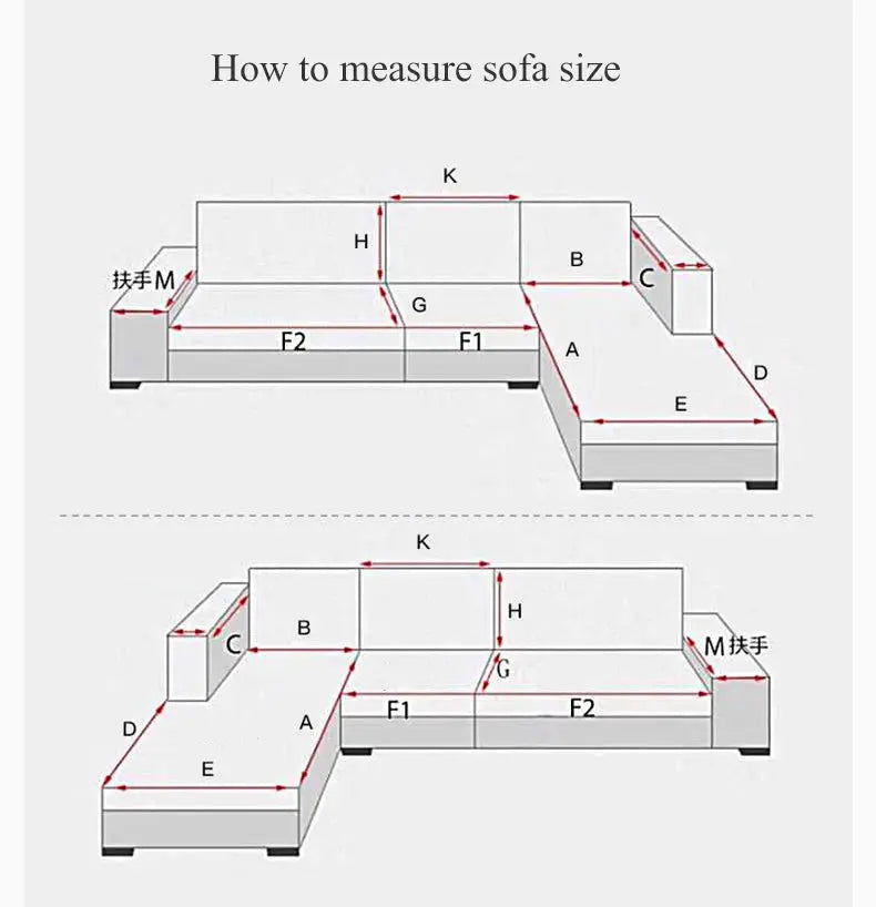 How to measure sofa size diagram with labeled measurements and arrows