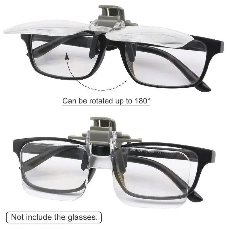 ClearView 2X Reading Magnifier Clip On Glasses For Reading And Crafting Lightweight Acrylic Loupe