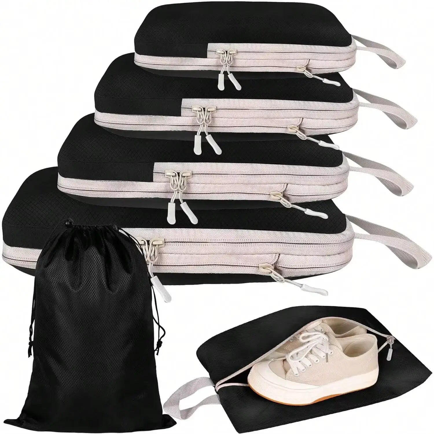 Ryanai Compressible Packing Cubes 4 Or 6 Pack Waterproof Nylon Travel Luggage Organizer Set Space Saving Durable