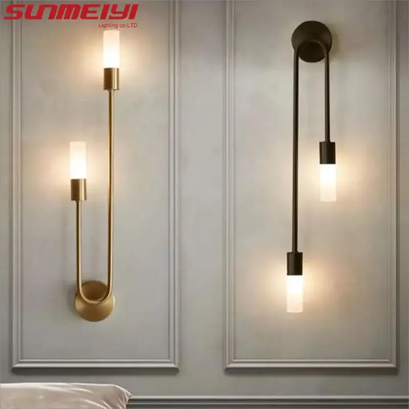 SUNMEIYI LED wall lamp set, 2-piece: gold dual-arm sconce and black minimalist wall lamp, wall-mounted