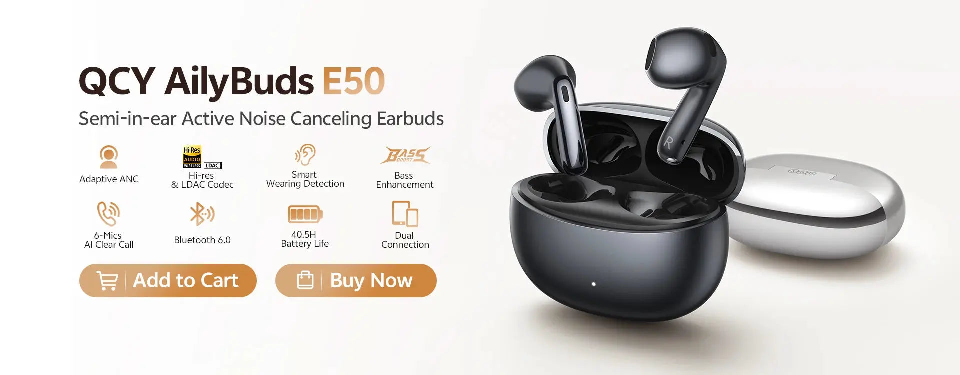 QCY Crossky R70 open-ear wireless headphones in black with charging case; Bluetooth 6.0 LDAC, bass boost