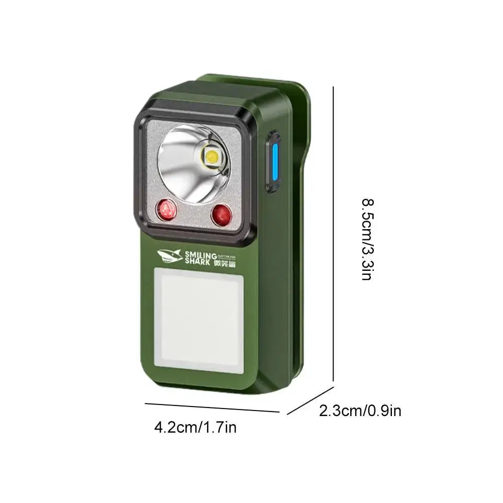 Simples Market LED magnetic clamp flashlight in green, rechargeable camping light with front LED module and side blue switch