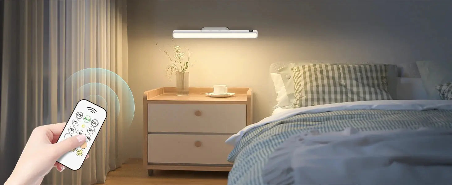 WILLED 5W dimmable night light by Simples Market; white LED bar mounted above bedside dresser, remote control