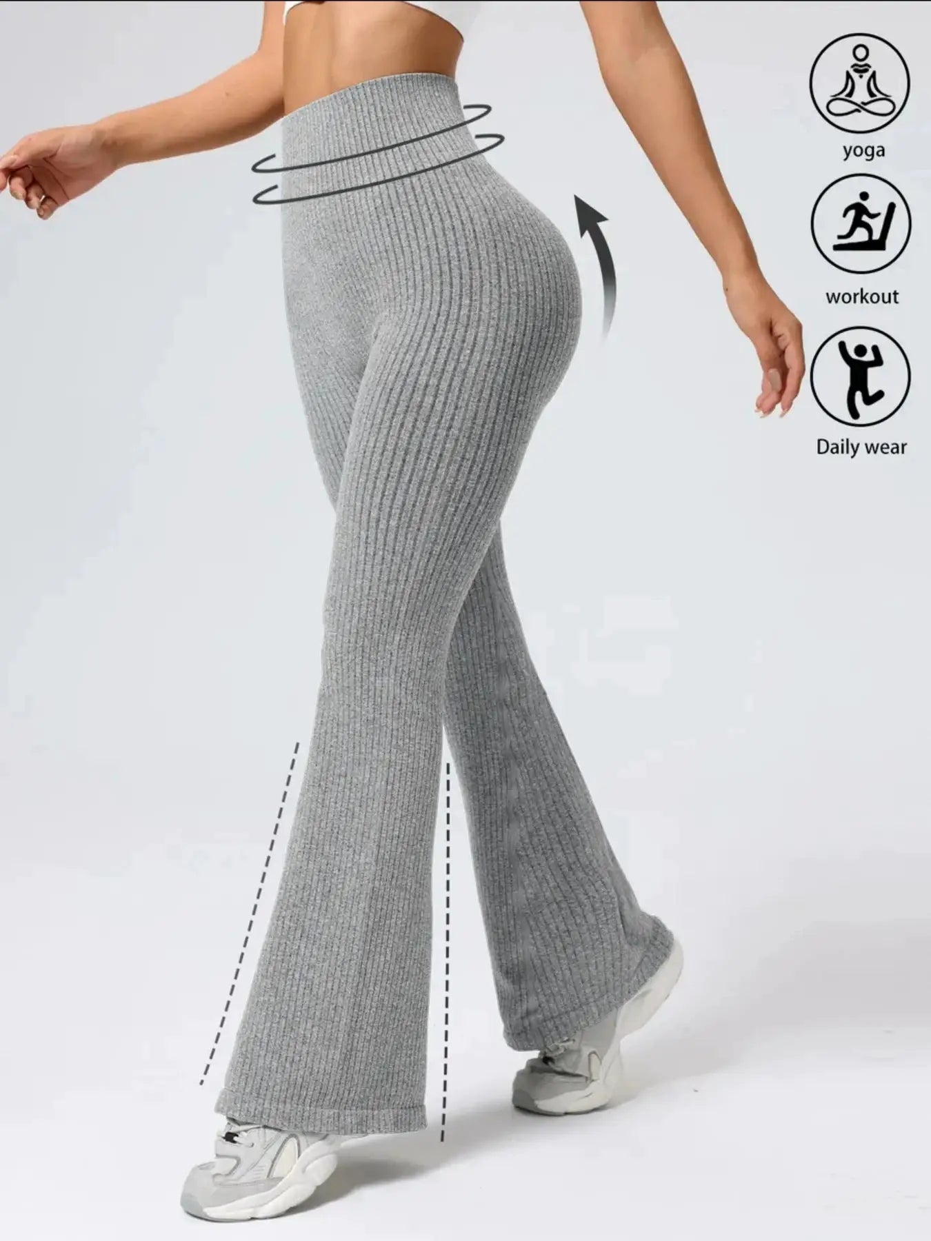 FlexiFit Women's High Waist Bell Bottom Pants With Elastic Waistband Nylon Elastane Blend For Exercise And Daily Wear
