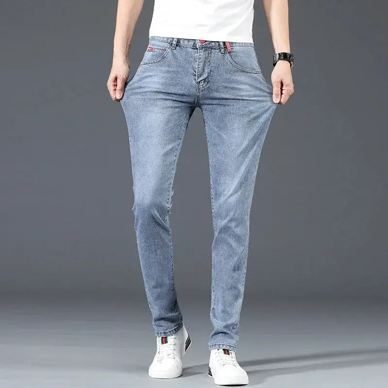 Mens Cotton Business Skinny Jeans Stretch Denim Blue Grey Trousers