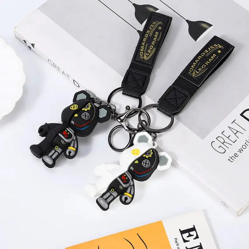 Cute Mechanical Bear Keychain with Durable Plastic Body and Lead Tin Alloy Clasp for Keys and Bags