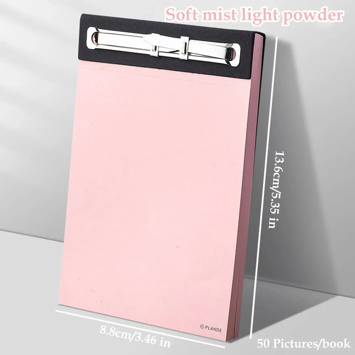 Plande pink notepad with metal top clip, 75 sheets, non-adhesive pocket notebook