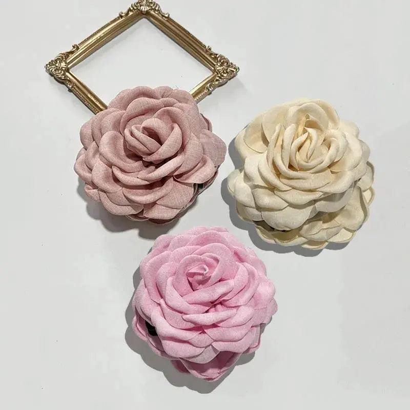 Maison Rose French Fabric Rose Hair Claw Clips Durable Plastic With Delicate Floral Pattern For Women And Girls