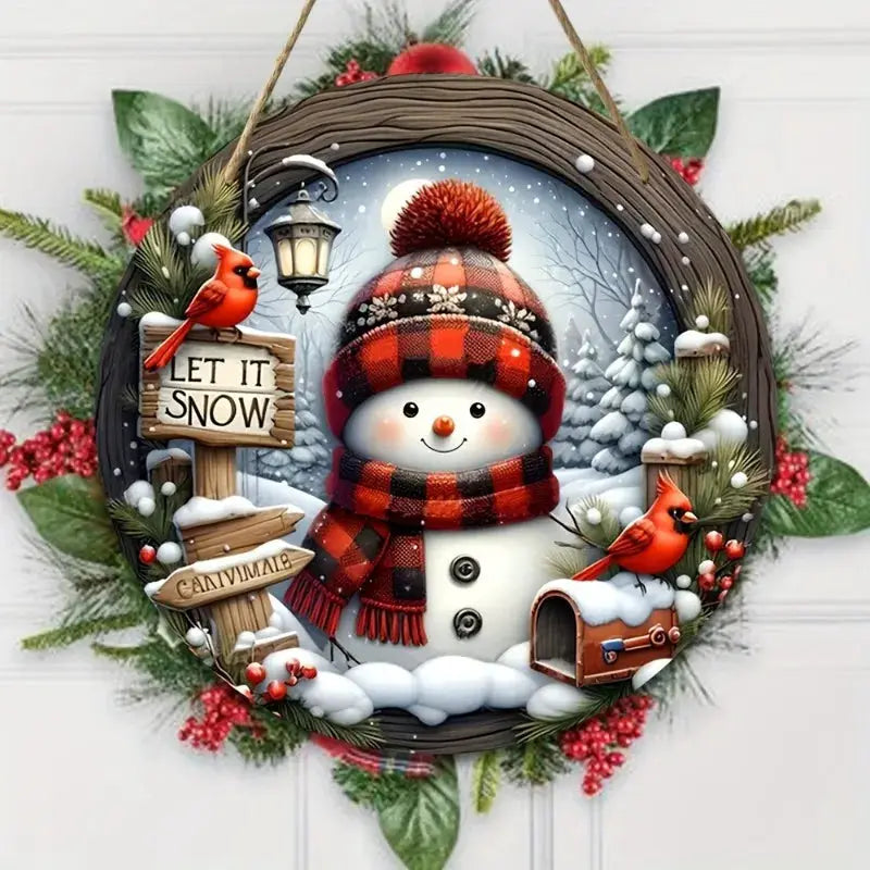 7.9 Inch Acrylic Snowman Christmas Wreath Centerpiece Hanging Ornament for Wall or Door Decor