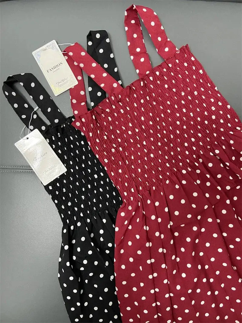 MarinaGrace Summer Polka Dot Sleeveless Chiffon Long Dress With Elegant Square Neck And Flowy A Line Fit