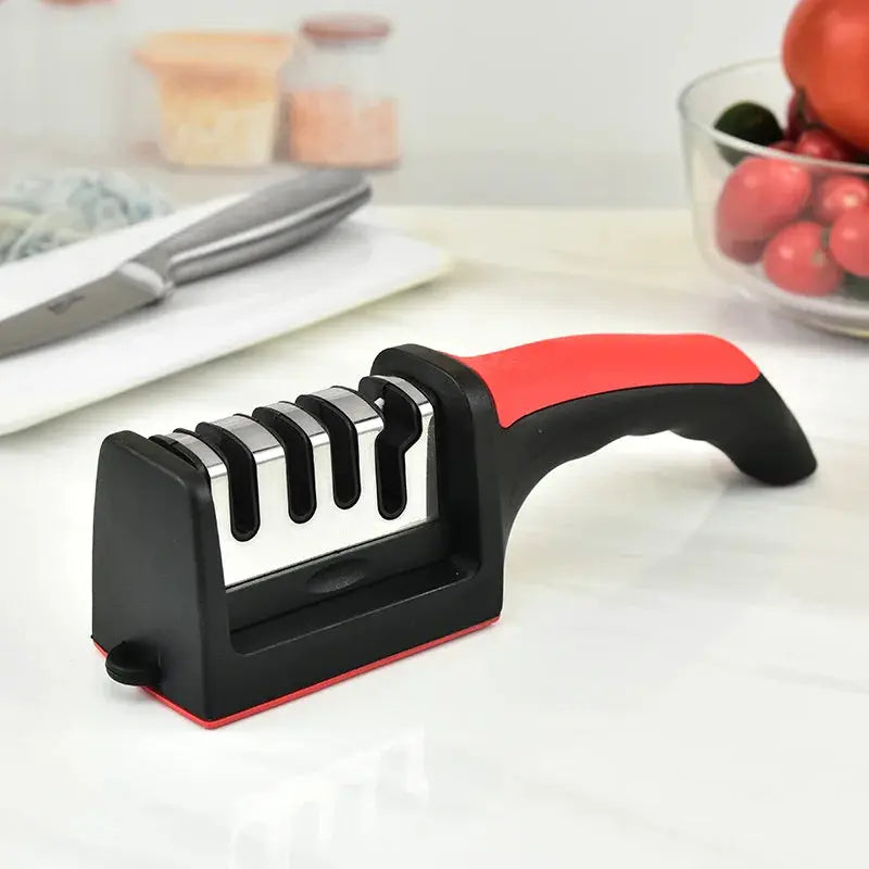Kitchen 4 Segment Knife Sharpener Household Multi Functional Hand Held Three Purpose Black Sharpening Stone