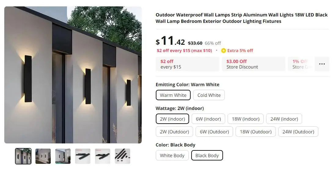 Set of four black aluminum LED wall sconces emitting warm white light