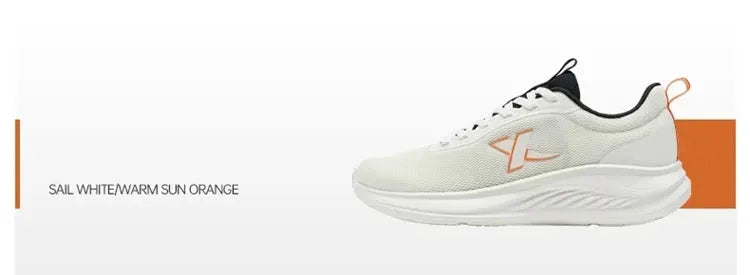 Xtep men’s running shoes, breathable white sail mesh with orange accents, lightweight soft-soled