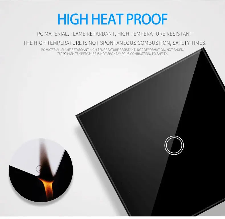 AXUS EU Touch Switch on tempered crystal glass wall panel with LED backlight, 1/2/3-gang