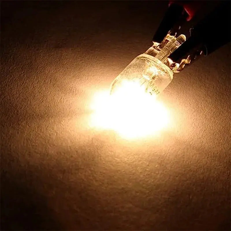 T10 car signal bulb, glass body, 12V 5W/3W, single filament, warm amber glow
